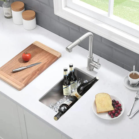 10 Inch Bar Sink Undermount For Wet Bars And Small Kitchens, 16 Gauge T304 Stainless Steel Single Bowl with bottles and ice