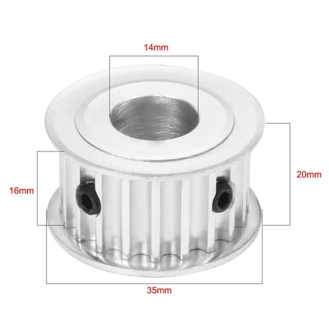 Aluminum 20 Teeth Timing Belt Pulley, 14Mm Bore, 5Mm Pitch, Fits 15Mm Timing Belts, Rock Solid For Milling Machines, 3D Printers, Drilling Machines, Rugged CNC Gear And Drive Component, front view with 14mm bore