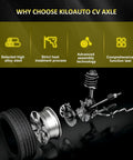 Beefy Front Left Right CV Axle Shaft Assembly for 2010-2012 Ford Fusion 2.5L in detailed display with alloy wheel and components