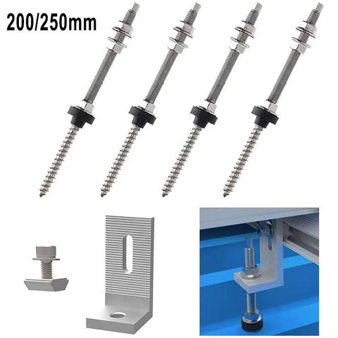 Built Tight M10 L Angle Mount Bracket Set For Solar Panel Racking On Corrugated Metal Roofs With Heavy Gauge Stainless Steel Pole Fasteners