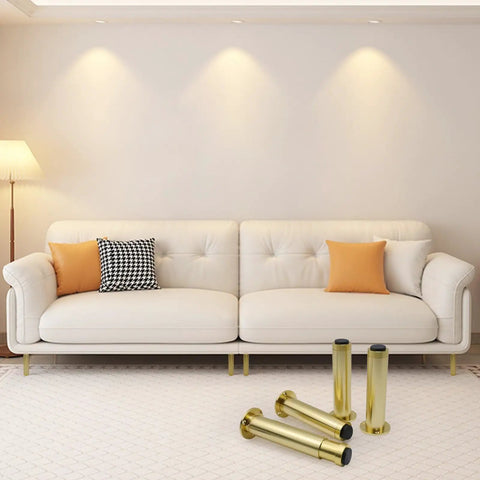 Top Shelf Gold Adjustable Metal Sofa Legs For Couches And Tables Flat Out Durable Heavy Duty Furniture Feet on a stylish couch.