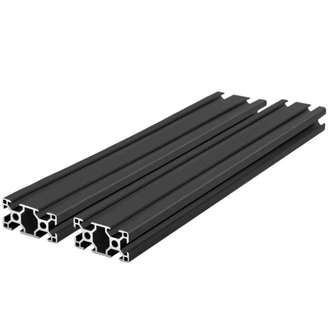 Two Pack 500mm 3060 Aluminum Extrusion T Slot Black European Standard 30x60 Profile Built For Makers DIY CNC 3D Printers And Heavy Duty Frame Builds Premium Anodized Aluminum Rail System showing pair of black T-slot rails