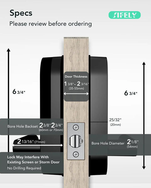 Specifications of Keyless Entry Keypad Smart Door Lock With Handle And Knob Five Ways To Unlock Digital Deadbolt, side view
