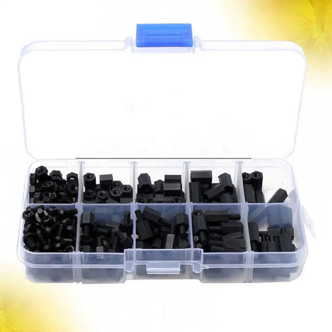 Black Nylon Hex Nut And Standoff Spacer Kit M3 Size, High Temp Resistant, Non Conductive Plastic Fasteners For Electronics, 300 Pieces, Insulation Ready, Easy Install For DIY Projects And Pro Builds in organizer case