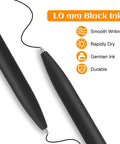 Close-up of 108 Pack Black Retractable Ballpoint Pens No Bleed With 1.0mm Medium Point Smooth German Ink 5.5 Inch Matte Barrel