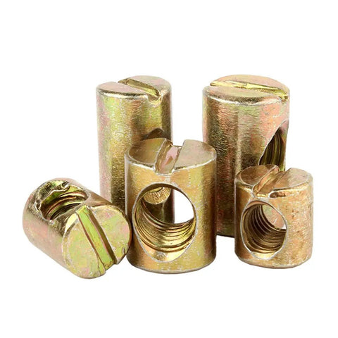 Heavy Duty M8 Barrel Nuts Killer Two Piece Connectors for DIY Woodworking, zinc finished, assorted sizes in image.