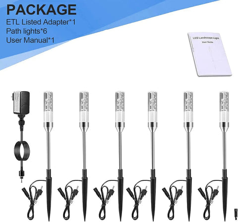 Outdoor Pathway Light Set With 570 Lumen LED Lights 6 Pack Plug In 12V Low Voltage Landscape Lighting Extendable IP65 Waterproof Garden Lights package