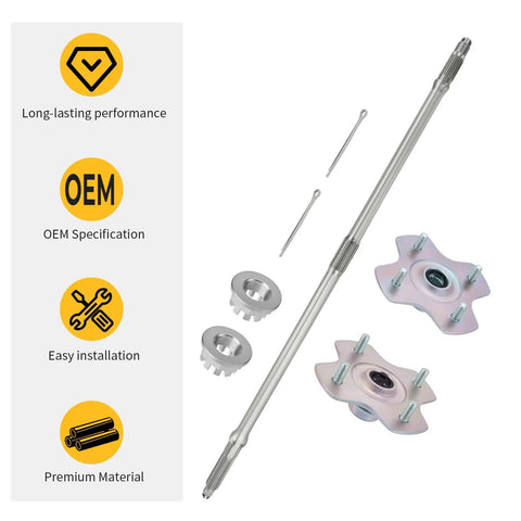 Slap On These Heavy Duty Rear Axle Shaft And Wheel Hub Pair Kit For Honda Rubicon 500 Foreman 500 Rig 42311 Hr0 F00 42610 Hp0 A00 Trx500fa 2005 To 2014 with shaft, hubs, and installation hardware.