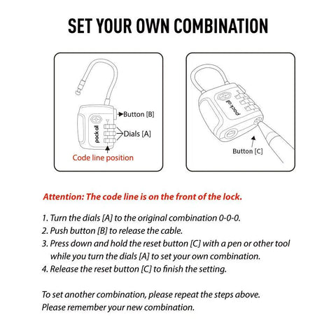 Diagram showing how to set the TSA Approved Cable Luggage Locks 3 Digit Combination Padlocks For Suitcases And Bags