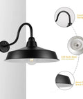 Dusk To Dawn Outdoor Barn Light 16 Inch Dome Exterior Wall Mount Fixture Black 1 Pack Industrial Farmhouse Sconce with features