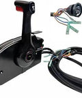 Remote Control Box For Outboard Motors With 10 Pin Connector And 20 Ft Cable, side mount, showing pull throttle and wiring