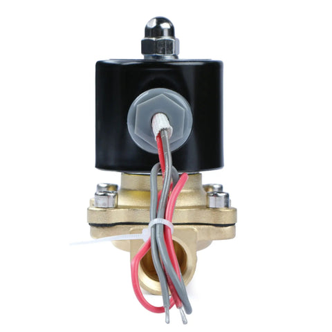Front view of Half Inch Brass Electric Solenoid Valve 24 VAC Normally Closed for air, water, non-potable, NBR seal.