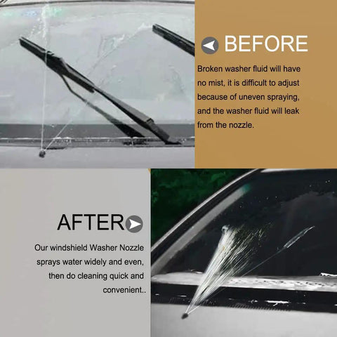 Comparison of broken and new Two Pack Car Front Windshield Washer Nozzles Double Hole Straight Column Sprayer Nozzle For Most Vehicles
