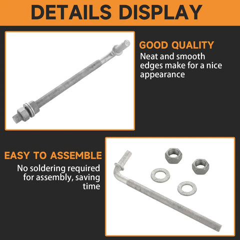 10 Inch J Bolt Gate Hinges Set For Chain Link Fences And Cattle Corrals Heavy Duty Threaded Hinges With Five Eighth Inch Pins Four Pack Of Durable Iron Gate Hinges For Farm Gates Panels And Corrals displayed with smooth edges and assembly parts
