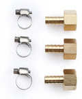 Heavy Duty 3/8 Inch Barb To 3/8 Female Npt Brass Fitting Set with clamps, ideal for plumbing connections and repairs.