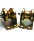 Built Tough All Steel V Groove Caster Wheel For Sliding Doors And Heavy Duty Garage Tracks With Smooth Rolling Bearings and U Shaped Pulley Rig.