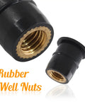 Close-up of 12 Pairs M6 Rubber Well Nuts Neoprene Expansion Kit With Brass Nuts And Stainless Steel Pozi Screws For Universal Motorcycle Fasteners