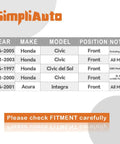 Compatibility table for 2 Pack Front Wheel Bearing Hub Assembly 510030 Left and Right For Acura Integra 1994 to 2001, Honda Civic 2004 to 2005.