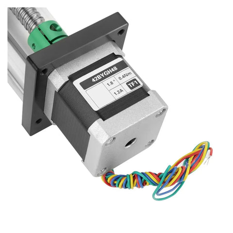 Heavy Duty 1204 Ball Screw Linear Actuator With Stepper Motor Delivering 100Mm Stroke And 24V Dc Power, close-up of stepper motor and wiring.