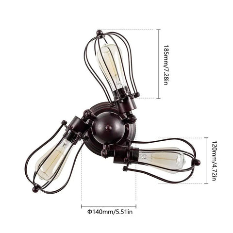 Vintage Industrial Ceiling Light With Metal Wire Cage Shade, Adjustable Socket, Semi Flush Mount Rustic Lamp Fixture, 3 Light Chandelier in rust color