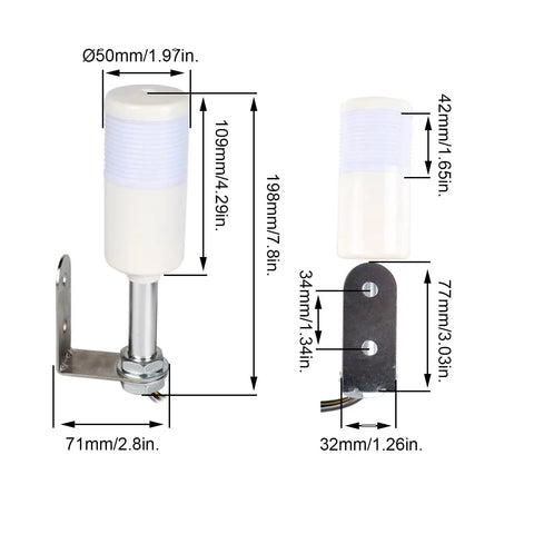Diagram of Three Color In One Layer Led Warning Light Tower With Steady Light No Buzzer L Style Base, labeled dimensions