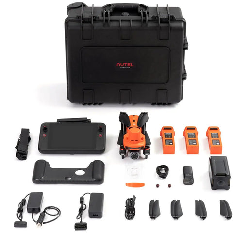 EVO II V3 Pro 6K RTK Rugged Drone Bundle With 1 Inch CMOS Sensor 20MP Photos and accessories, including case and controllers.