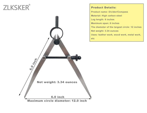 Heavy Gauge Adjustable Wing Divider Locking Steel Compass Six Inch Legs displayed for accurate layout marking in crafts.