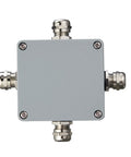 Top view of heavy-duty aluminum waterproof junction box IP66 outdoor explosion proof project box for industrial use, grey enclosure.