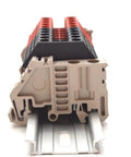 Front view of 10 Gang DIN Rail Terminal Blocks For Solar And Power Distribution, Plug And Play Ready, 10 22 AWG Cables, 30 Amp, 600 Volt UL Rated.