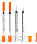 30 Pack U-100 1ml 30G 5/16 Inch 8mm Syringes With Needle, Individually Sealed And Leak-Proof, Sterile Medical Grade For Insulin Dosing And Small Medical Procedures, shown with orange caps