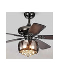 HomeStock Nettle 3-Light 52-inch Pear Black Ceiling Fan with Crystal Chandelier and Wood Blades, unique chandelier view.