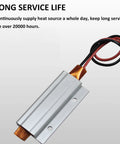 PTC heating element with aluminum shell, insulated ceramic core, red and black leads, 2.36x1.10in