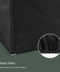 Heavy Duty Professional Generator Cover With Thick Commercial Vinyl Built Like A Tank To Beat Rain Dust And Scorching Sun 28 By 38 By 32 Inches Black showing elastic hem for secure fit.