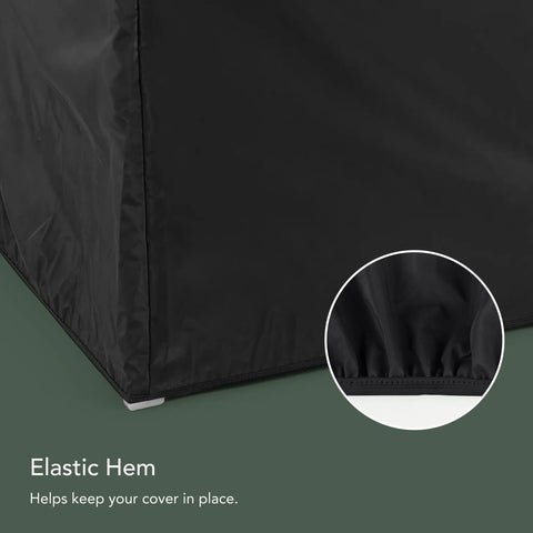 Heavy Duty Professional Generator Cover With Thick Commercial Vinyl Built Like A Tank To Beat Rain Dust And Scorching Sun 28 By 38 By 32 Inches Black showing elastic hem for secure fit.