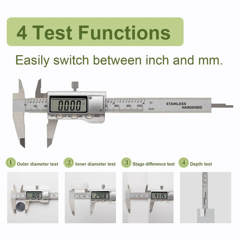 All-Metal Digital Caliper 0 To 4 Inches For DIY Home Projects And 3D Printing, Stainless Steel Micrometer Caliper With Auto Off display