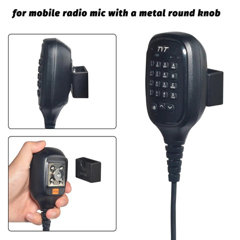 2 Pack Adhesive Back Radio Microphone Holder Universal Dash Mount Stick On Mic Hook close-up with handheld mobile radio mic