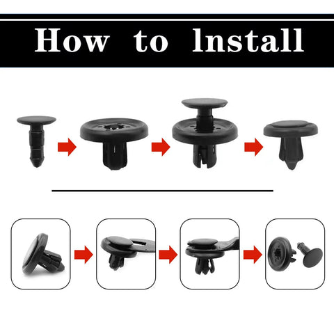 Installation steps for 100 Pieces Nylon Engine Under Cover Push Type Retainer Clips Kit With Bonus Fastener Remover For Toyota And Lexus 9046707201