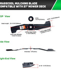 Mulching Blade Set For Honda HRR216 Series Walk Behind Mower 21 Inch Replacement Blades diagram with top, side, and end views