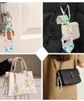 Polymer Clay Mushroom Beads Kit With 400 Mixed Color Beads shown as bag charms on purses and backpack.