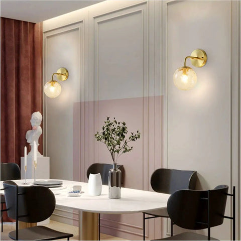 Dining room with Lit Water Ripple Lampshade Double Gold Wall Sconce Set Dope Luxury Antique Brass Metal Wall Light on wall