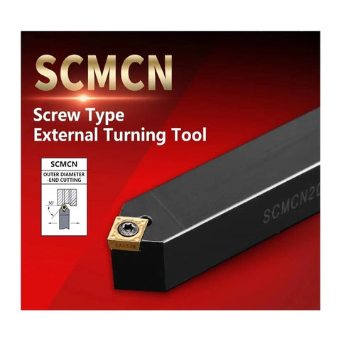 Premium Indexable Carbide Lathe Tool Bar With SCMCN2020K09 Insert for external turning on steel and iron, featuring screw type design.