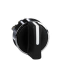 Front view of Harmony XB4 Selector Switch Head with chrome plated metal bezel, ergonomic black handle for 22mm cutouts, two positions.