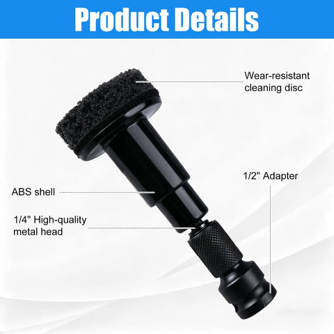 Wheel Hub Cleaning Tool And Resurfacing Kit With 7 Pads For Fast Rust Busting And DIY Ready; tool close-up with 1/2" adapter and pads.