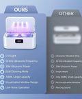 Comparison of 50kHz Ultrasonic Jewelry Cleaner With UV Light, 24oz Stainless Steel Tank, detailing features versus a competitor product