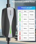 Portable Level 1 And Level 2 EV Charger With J1772 Home Connector control panel showing LED charging status indicators.