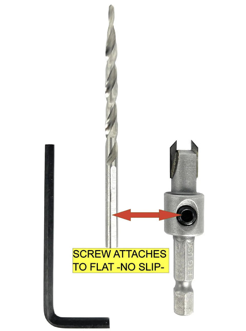 Eleven Sixty Fourth Inch Tungsten Carbide Tipped Countersink Drill Bit For Wood With Wide Flute And Hex Shank Side View