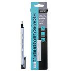 Pro Grade Mechanical Retractable Eraser With 2.3mm Ultra Fine Tip, 5 Refills And Plastic Holder, Clean, Precise Erasing For Technical Drawings, Charcoal And Graphite Sketches, White.