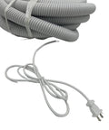 30 Ft Central Vacuum Hose with pigtail and on off switch at the handle crushproof design, high voltage, coiled view with power cord