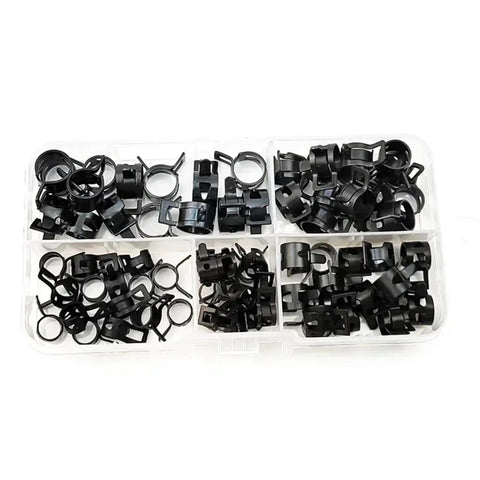 500 Pack Spring Band Hose Clamp Assortment Kit featuring 6-10mm Silicone Vacuum Line Clips Perfect For Fuel Air Low Pressure Systems With Heavy Duty Manganese Steel Build And Anti-Rust Coating For Super Leaky Proof Clamping That Gonna Keep Your Rigs, assorted clamps in organizer case