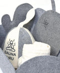 Wool Sauna Seat Cushion Pad For Benches Chairs Or Floors Comfy Handmade Gray Felt Heat Protector Insulated Mat For Dry Infrared Steam And Finnish Saunas Home Spa And Banya Accessory Kit with gray felt basket and sauna hat